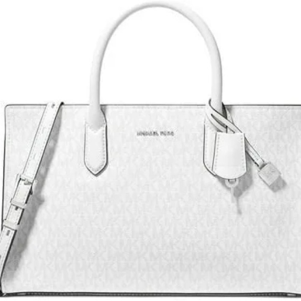 MICHAEL Michael Kors Medium Signature Logo Scarlett White Satchel